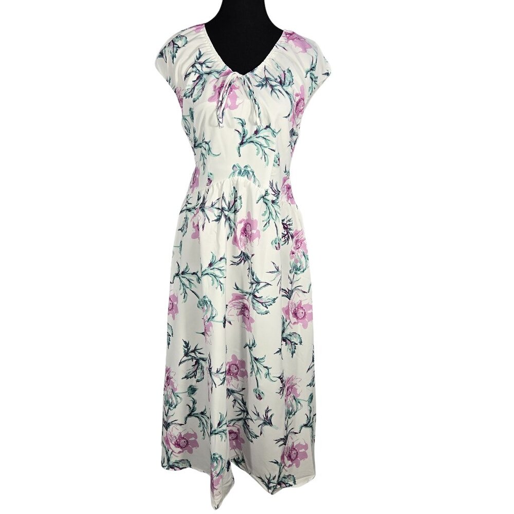 NWT | Dressystar White Floral Maxi Dress | Side Zipper | Tie-Back | Medium